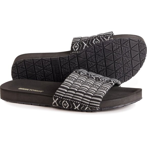 NEW Minnetonka Heidi Quilted Slide Sandals For Women Black Stripe 261s - Picture 1 of 5